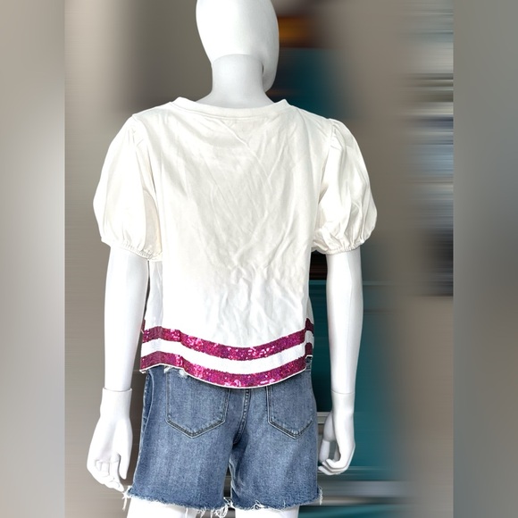 PEACH LOVE CALIFORNIA it’s my birthday puff sleeve top M L - Picture 7 of 8